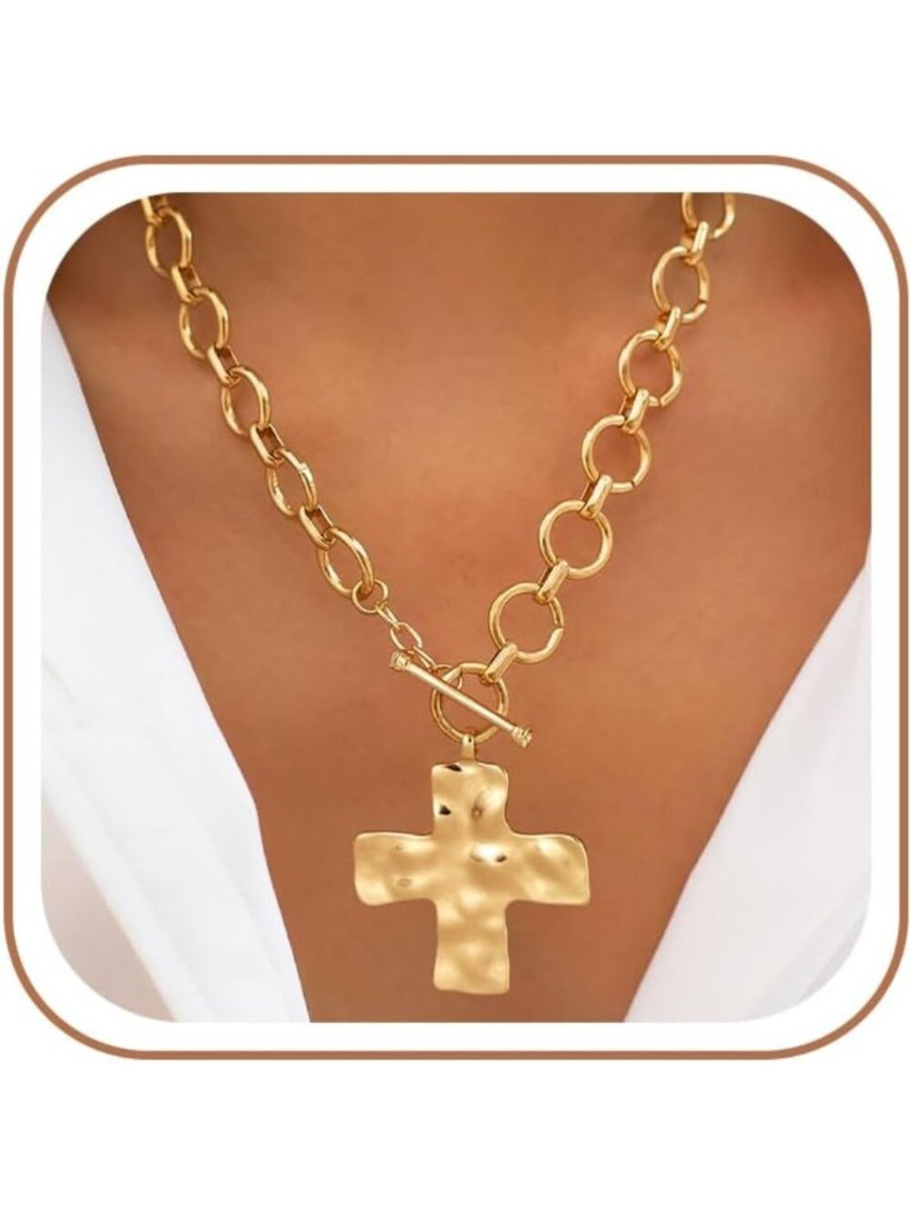 Trendy 14K Gold Plated Chunky Necklace for Women with Stylish Toggle Clasp